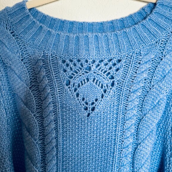 NWOT Talbots Cable Knit Sweater Woman's Plus 2X Balloon Sleeves Blue Crewneck - Picture 4 of 11